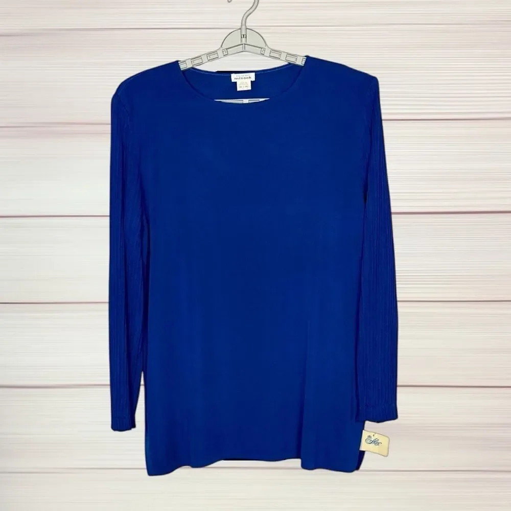 Exclusively MISOOK Royal Blue Top Tunic Blouse Long Pleated Sleeve Vintage L New - Picture 3 of 12